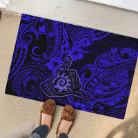 Hawaii Shaka Sign Rubber Doormat With Polynesian Hibiscus Navy Blue Unique - Wonder Print Shop