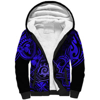 Hawaii Shaka Sign Sherpa Hoodie With Polynesian Hibiscus Navy Blue Unique - Wonder Print Shop