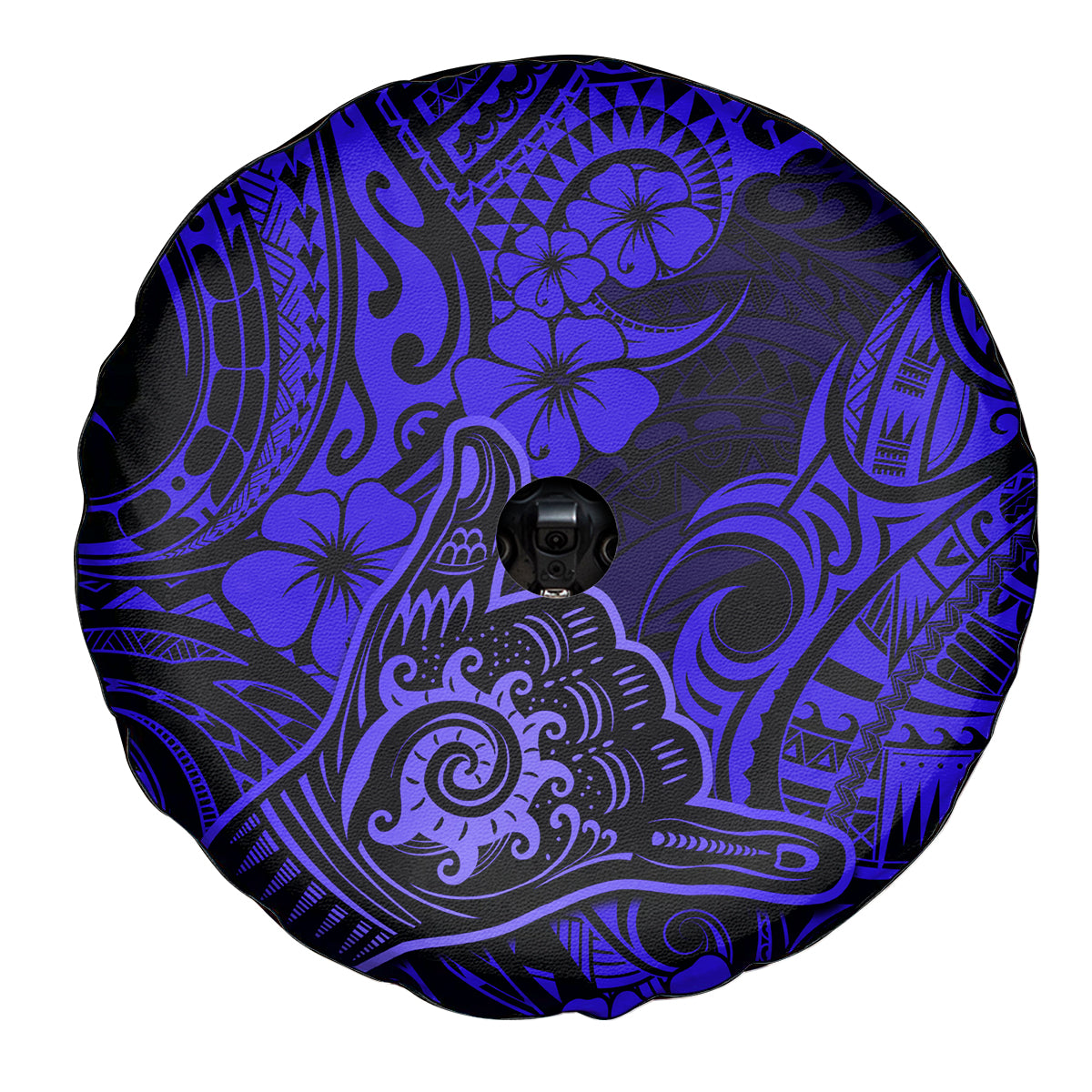 Hawaii Shaka Sign Spare Tire Cover With Polynesian Hibiscus Navy Blue Unique - Wonder Print Shop