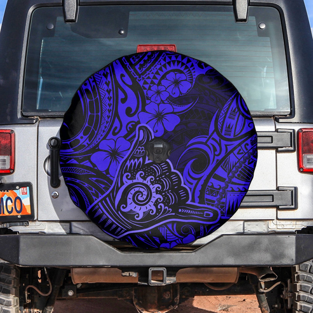 Hawaii Shaka Sign Spare Tire Cover With Polynesian Hibiscus Navy Blue Unique - Wonder Print Shop