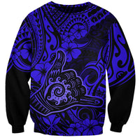 Hawaii Shaka Sign Sweatshirt With Polynesian Hibiscus Navy Blue Unique - Wonder Print Shop