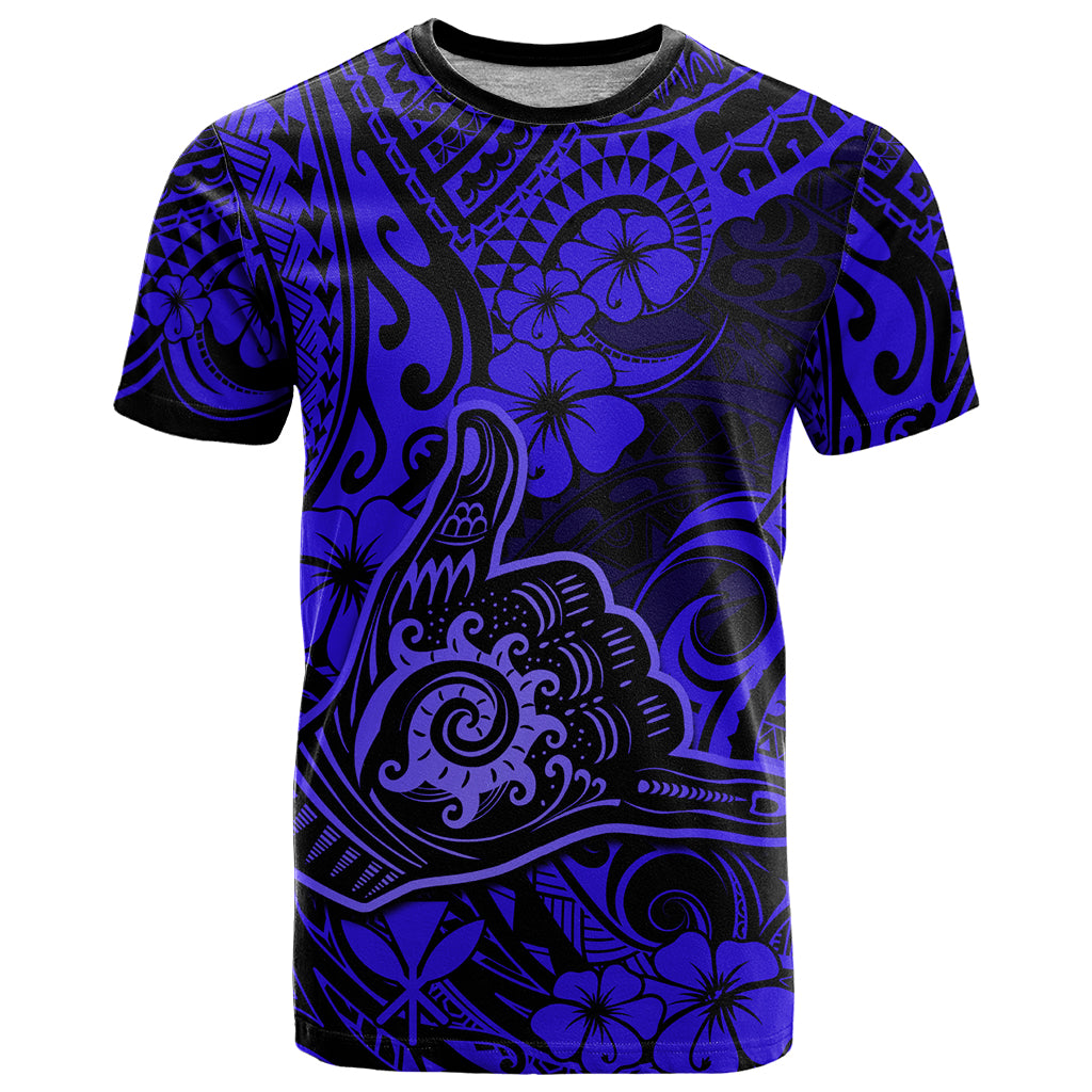 Hawaii Shaka Sign T Shirt With Polynesian Hibiscus Navy Blue Unique - Wonder Print Shop
