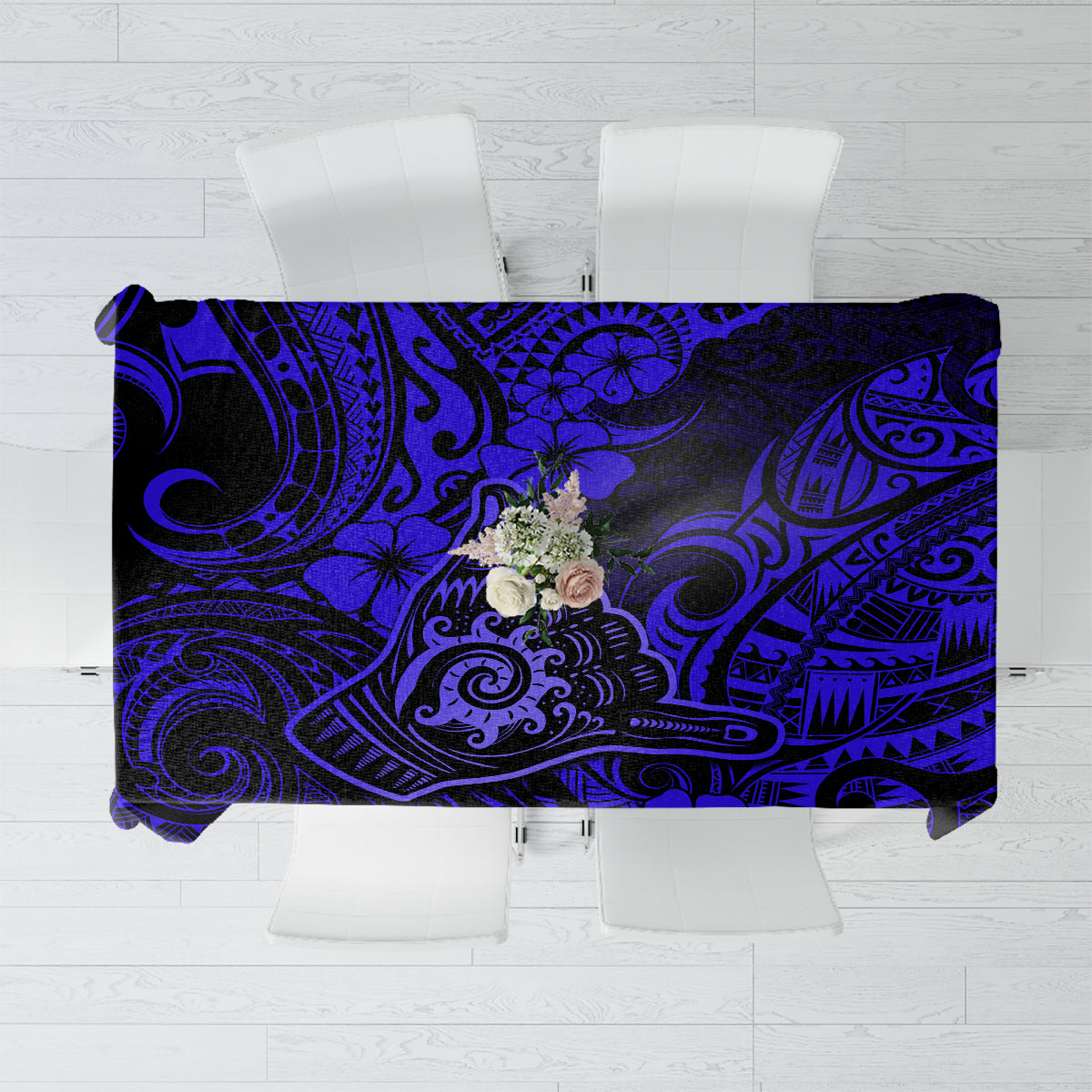 Hawaii Shaka Sign Tablecloth With Polynesian Hibiscus Navy Blue Unique - Wonder Print Shop