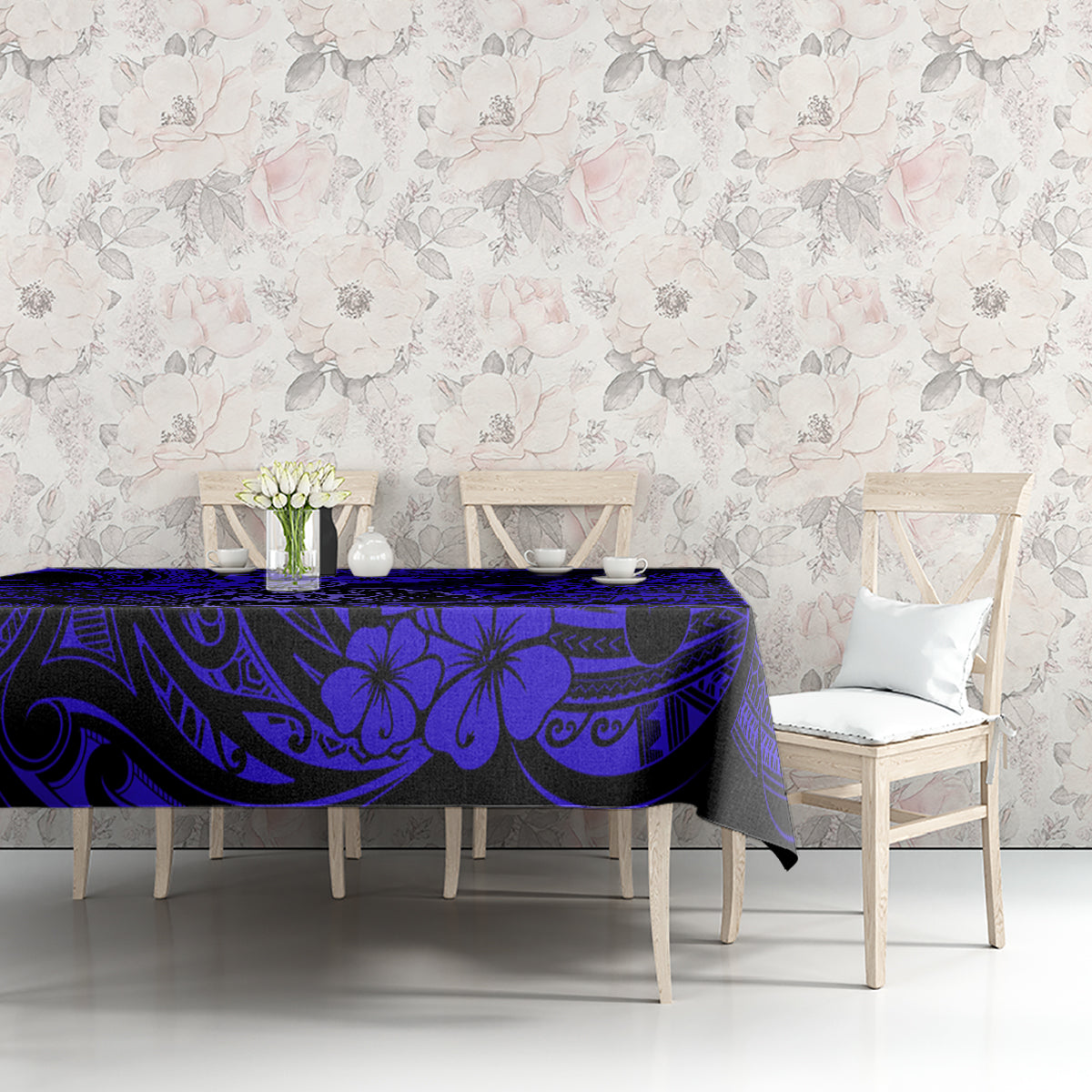 Hawaii Shaka Sign Tablecloth With Polynesian Hibiscus Navy Blue Unique - Wonder Print Shop