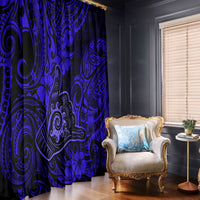Hawaii Shaka Sign Window Curtain With Polynesian Hibiscus Navy Blue Unique - Wonder Print Shop