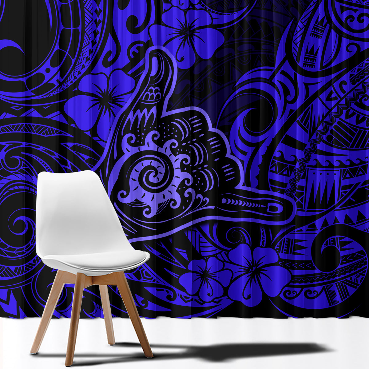 Hawaii Shaka Sign Window Curtain With Polynesian Hibiscus Navy Blue Unique - Wonder Print Shop