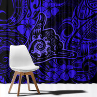 Hawaii Shaka Sign Window Curtain With Polynesian Hibiscus Navy Blue Unique - Wonder Print Shop