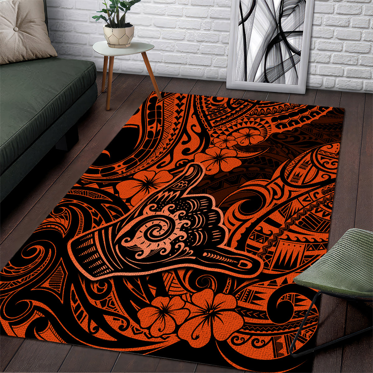 Hawaii Shaka Sign Area Rug With Polynesian Hibiscus Orange Unique - Wonder Print Shop