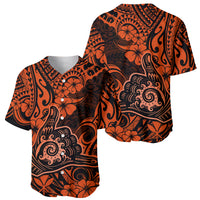 Hawaii Shaka Sign Baseball Jersey With Polynesian Hibiscus Orange Unique - Wonder Print Shop