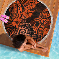 Hawaii Shaka Sign Beach Blanket With Polynesian Hibiscus Orange Unique - Wonder Print Shop