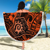 Hawaii Shaka Sign Beach Blanket With Polynesian Hibiscus Orange Unique - Wonder Print Shop