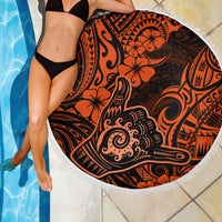 Hawaii Shaka Sign Beach Blanket With Polynesian Hibiscus Orange Unique - Wonder Print Shop