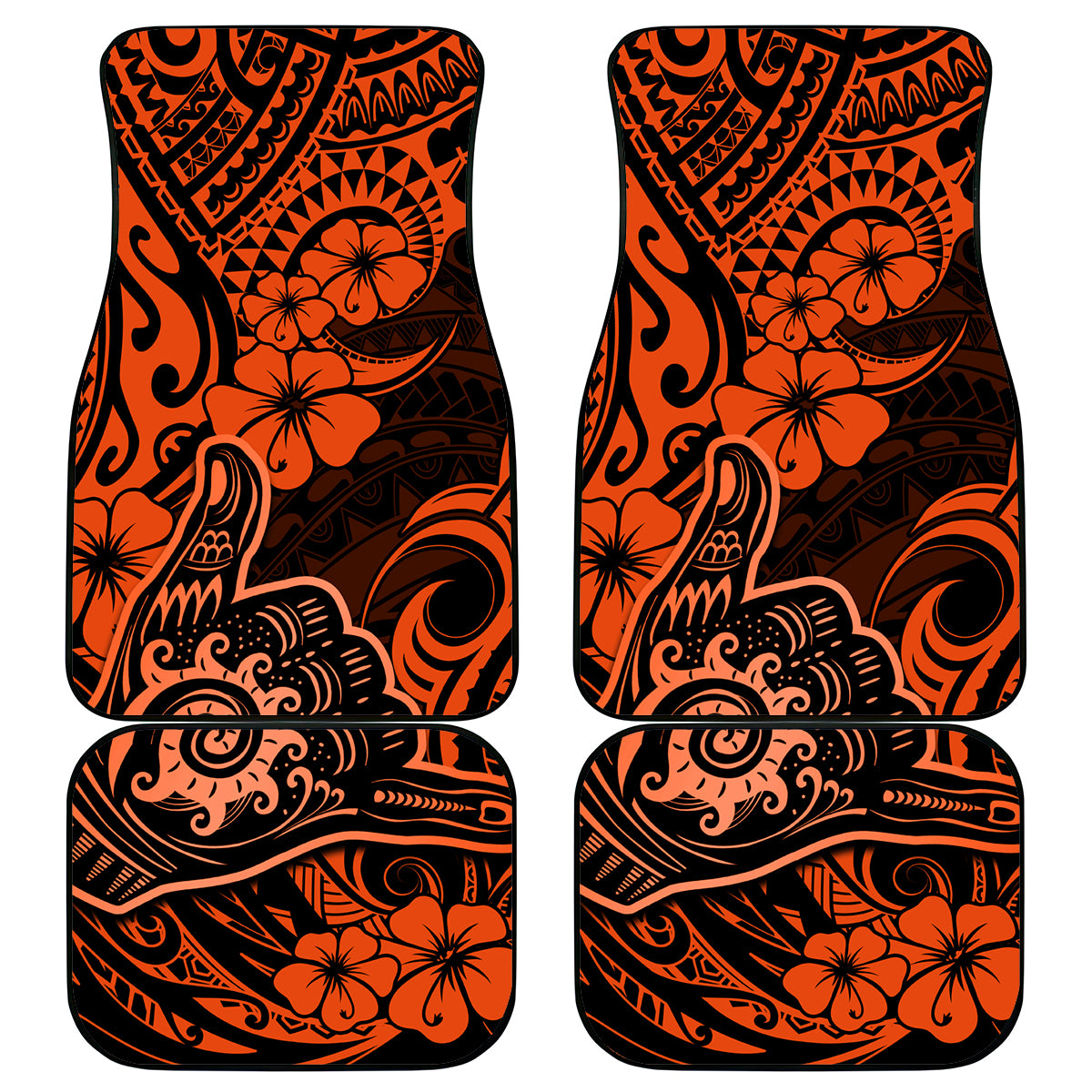 Hawaii Shaka Sign Car Mats With Polynesian Hibiscus Orange Unique - Wonder Print Shop