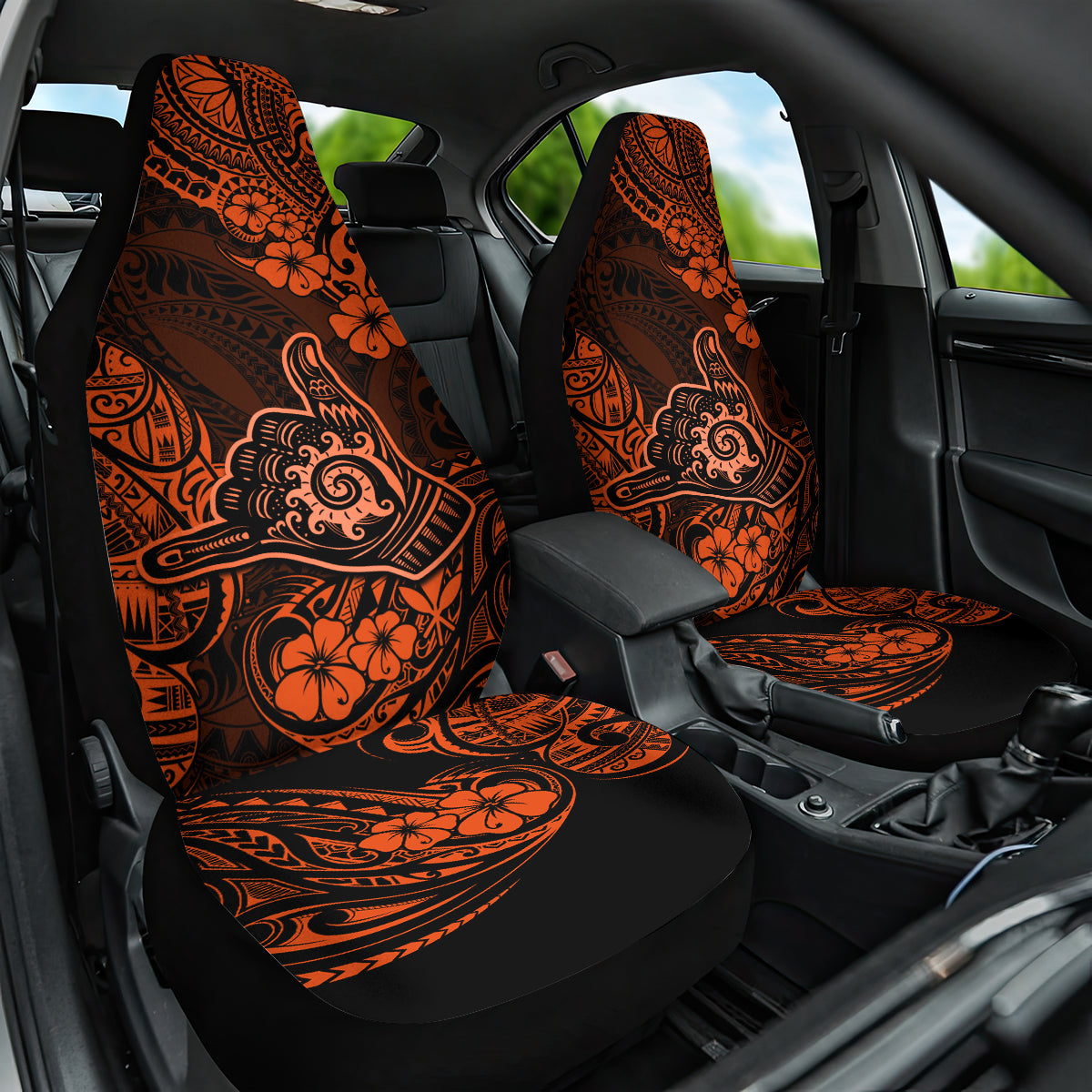 Hawaii Shaka Sign Car Seat Cover With Polynesian Hibiscus Orange Unique - Wonder Print Shop