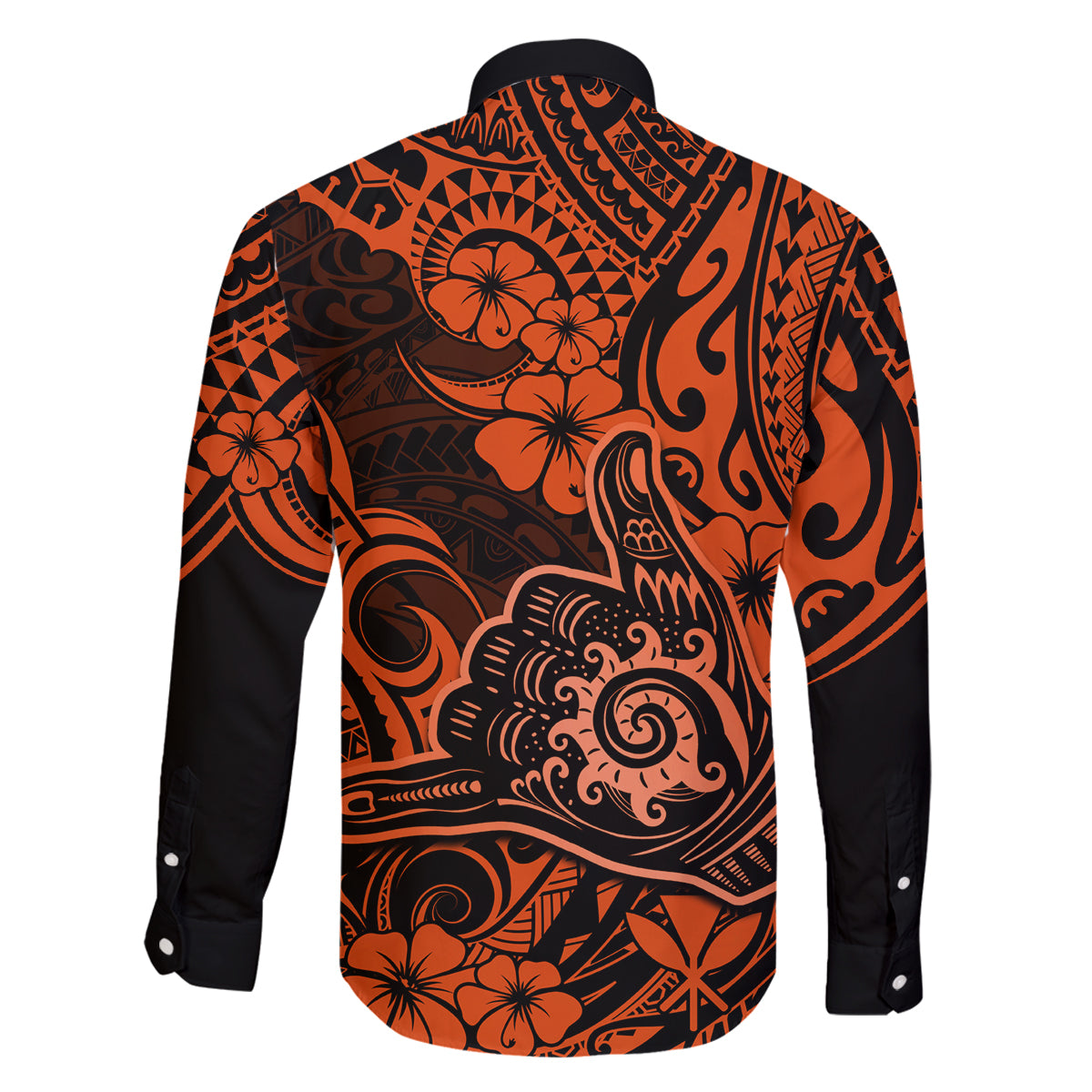 Hawaii Shaka Sign Family Matching Long Sleeve Bodycon Dress and Hawaiian Shirt With Polynesian Hibiscus Orange Unique - Wonder Print Shop