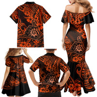 Hawaii Shaka Sign Family Matching Mermaid Dress and Hawaiian Shirt With Polynesian Hibiscus Orange Unique - Wonder Print Shop