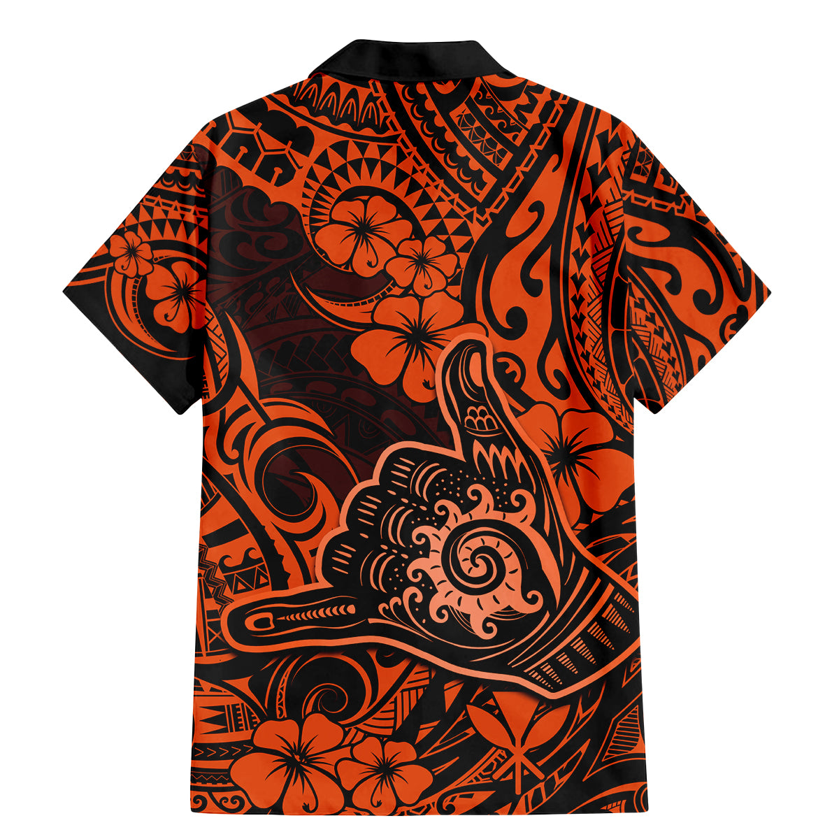 Hawaii Shaka Sign Family Matching Mermaid Dress and Hawaiian Shirt With Polynesian Hibiscus Orange Unique - Wonder Print Shop