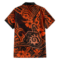 Hawaii Shaka Sign Family Matching Off Shoulder Maxi Dress and Hawaiian Shirt With Polynesian Hibiscus Orange Unique - Wonder Print Shop