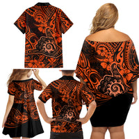 Hawaii Shaka Sign Family Matching Off Shoulder Short Dress and Hawaiian Shirt With Polynesian Hibiscus Orange Unique - Wonder Print Shop