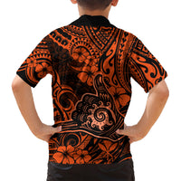 Hawaii Shaka Sign Family Matching Short Sleeve Bodycon Dress and Hawaiian Shirt With Polynesian Hibiscus Orange Unique - Wonder Print Shop