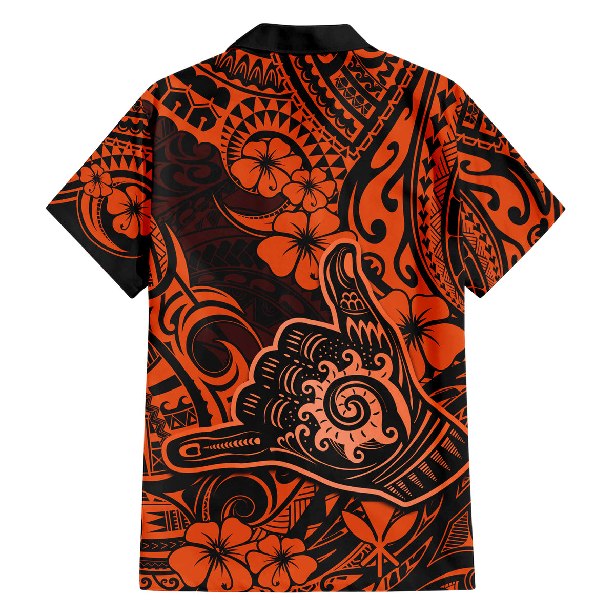 Hawaii Shaka Sign Family Matching Short Sleeve Bodycon Dress and Hawaiian Shirt With Polynesian Hibiscus Orange Unique - Wonder Print Shop