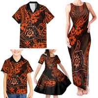 Hawaii Shaka Sign Family Matching Tank Maxi Dress and Hawaiian Shirt With Polynesian Hibiscus Orange Unique - Wonder Print Shop
