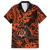 Hawaii Shaka Sign Hawaiian Shirt With Polynesian Hibiscus Orange Unique - Wonder Print Shop