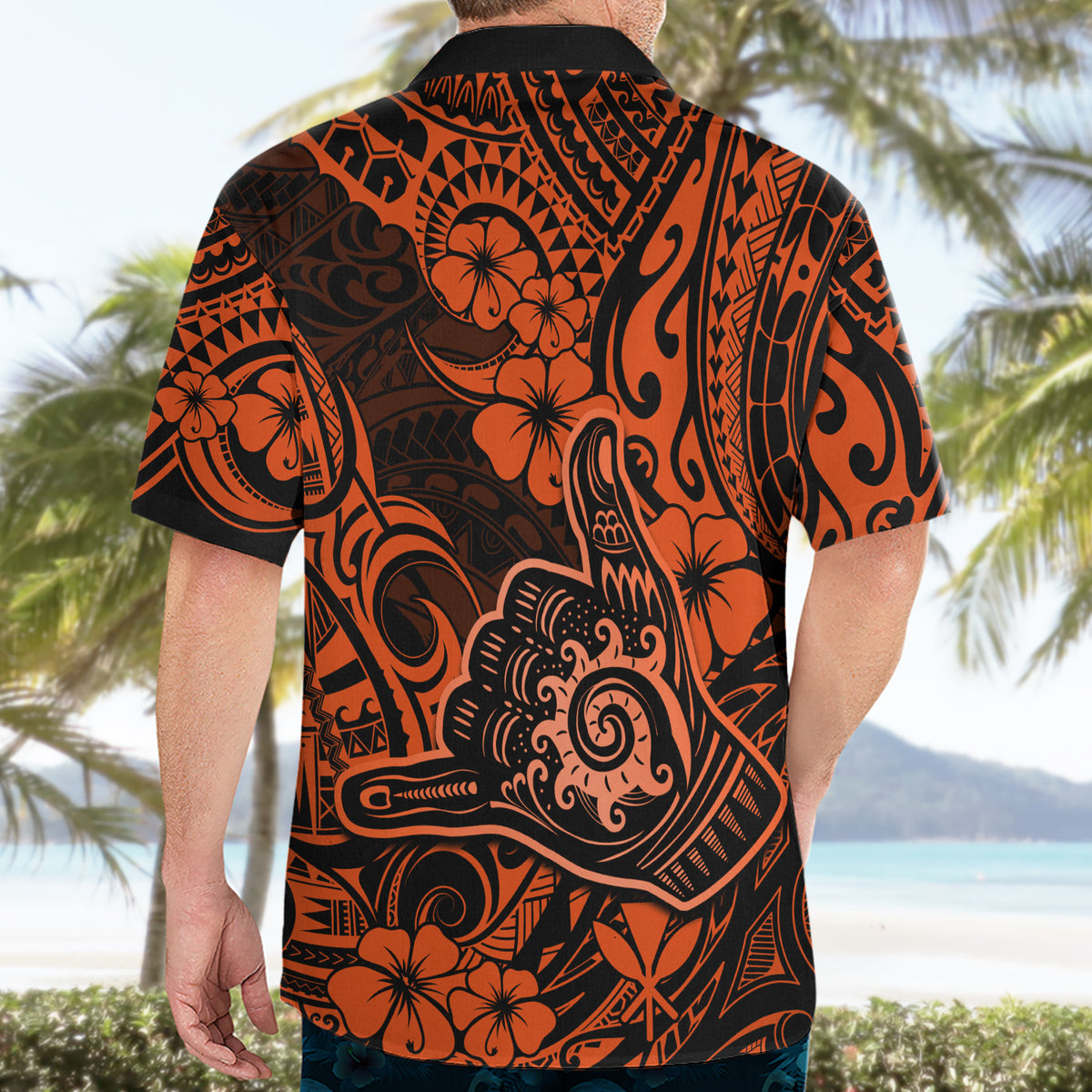 Hawaii Shaka Sign Hawaiian Shirt With Polynesian Hibiscus Orange Unique - Wonder Print Shop