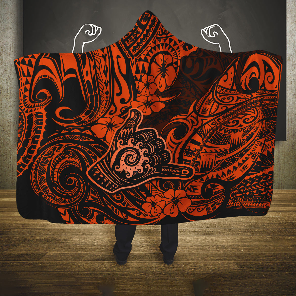 hawaii-shaka-sign-hooded-blanket-with-polynesian-hibiscus-orange-unique