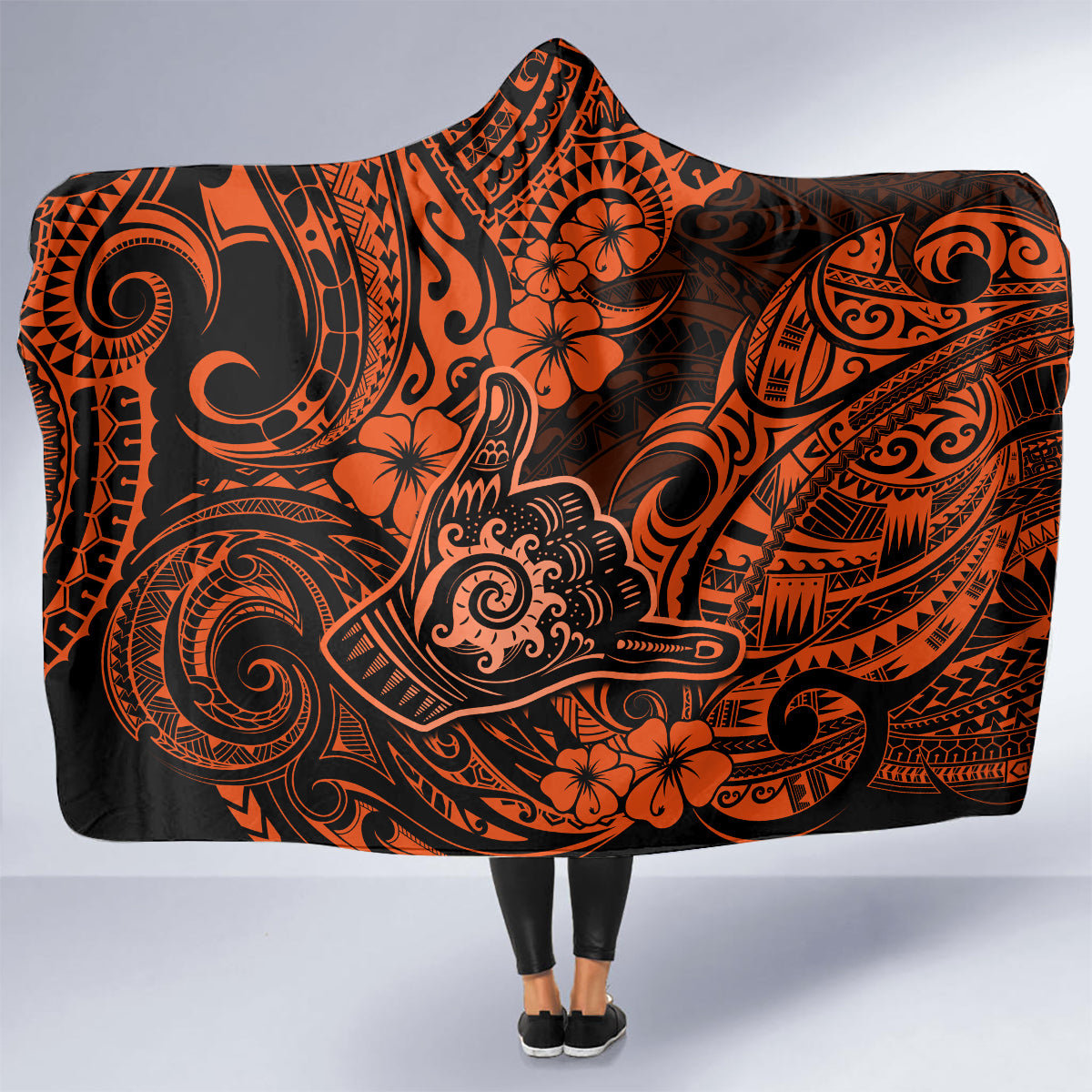 hawaii-shaka-sign-hooded-blanket-with-polynesian-hibiscus-orange-unique