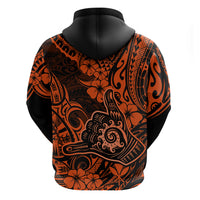 Hawaii Shaka Sign Hoodie With Polynesian Hibiscus Orange Unique - Wonder Print Shop