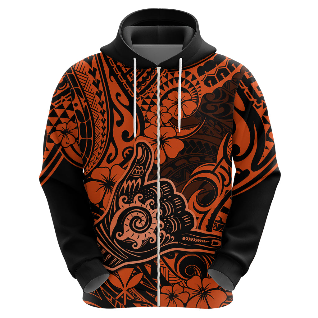 Hawaii Shaka Sign Hoodie With Polynesian Hibiscus Orange Unique - Wonder Print Shop