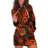 Hawaii Shaka Sign Hoodie Dress With Polynesian Hibiscus Orange Unique - Wonder Print Shop