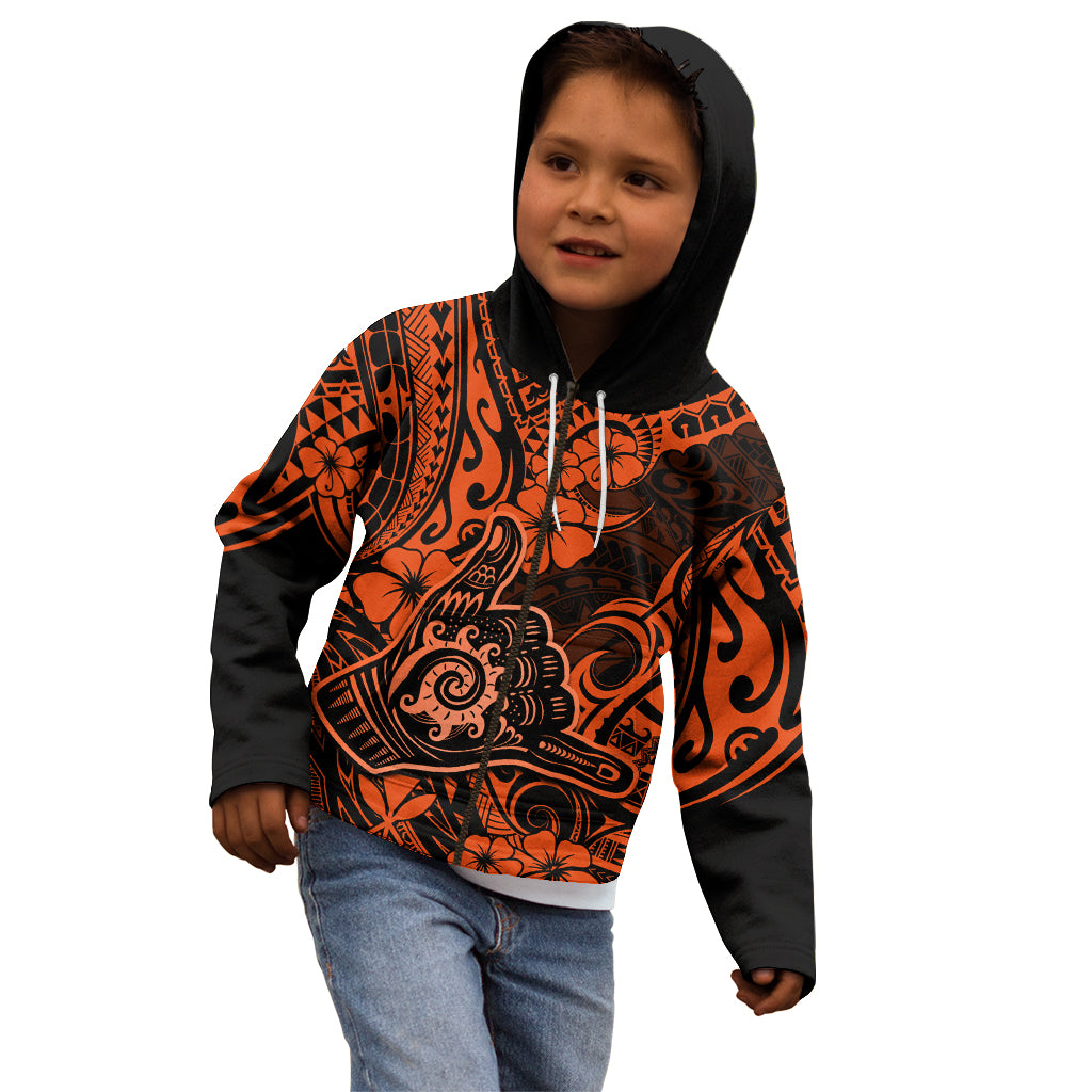 Hawaii Shaka Sign Kid Hoodie With Polynesian Hibiscus Orange Unique - Wonder Print Shop