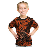 Hawaii Shaka Sign Kid T Shirt With Polynesian Hibiscus Orange Unique - Wonder Print Shop