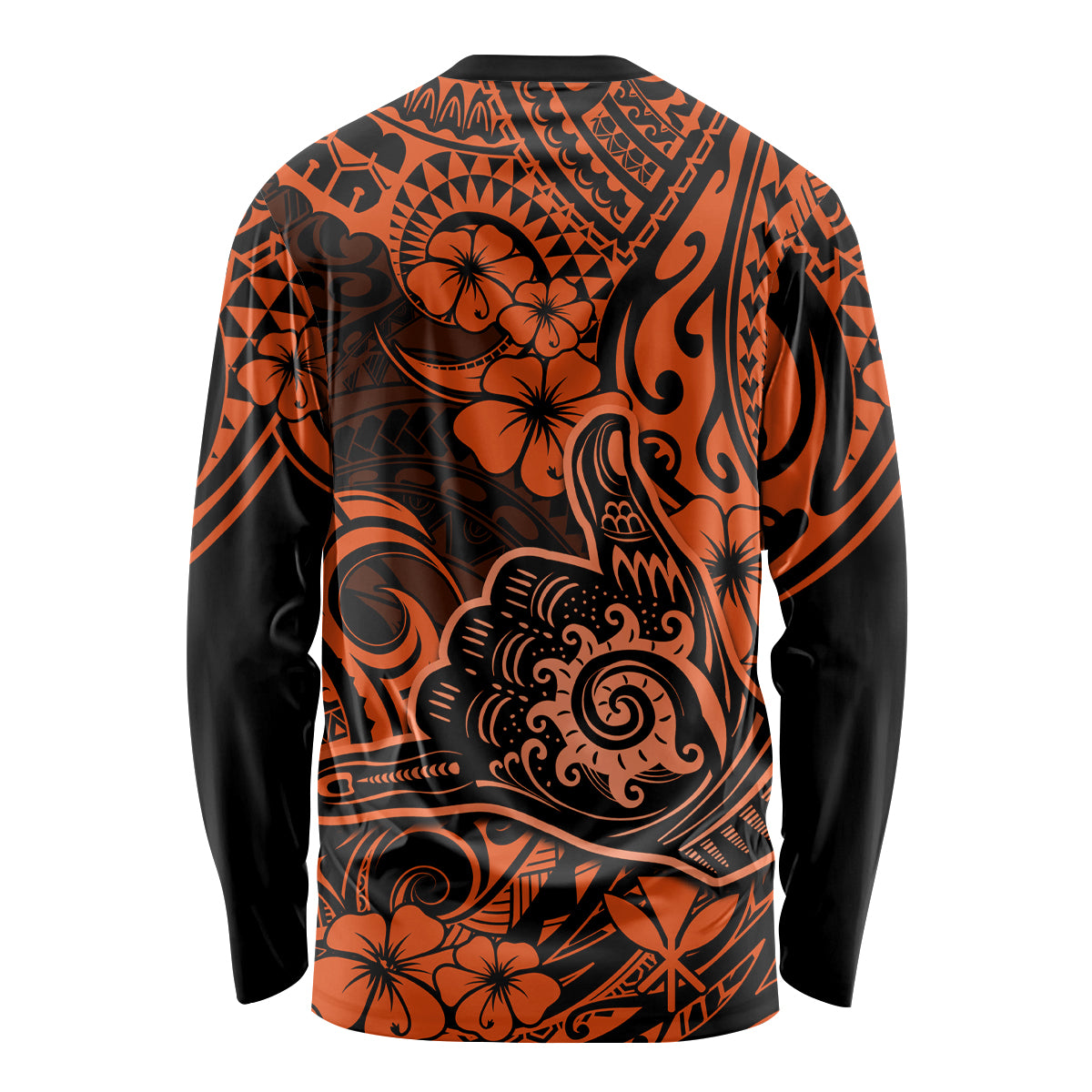 Hawaii Shaka Sign Long Sleeve Shirt With Polynesian Hibiscus Orange Unique - Wonder Print Shop