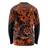 Hawaii Shaka Sign Long Sleeve Shirt With Polynesian Hibiscus Orange Unique - Wonder Print Shop
