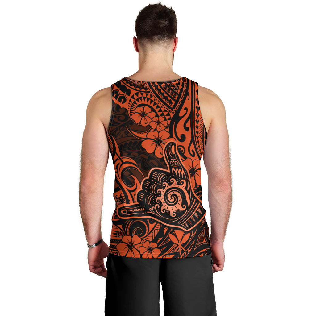 Hawaii Shaka Sign Men Tank Top With Polynesian Hibiscus Orange Unique - Wonder Print Shop