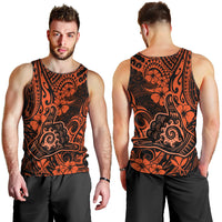Hawaii Shaka Sign Men Tank Top With Polynesian Hibiscus Orange Unique - Wonder Print Shop