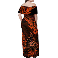 Hawaii Shaka Sign Off Shoulder Maxi Dress With Polynesian Hibiscus Orange Unique - Wonder Print Shop