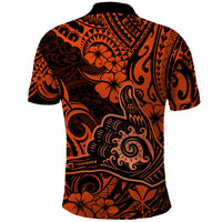 Hawaii Shaka Sign Polo Shirt With Polynesian Hibiscus Orange Unique - Wonder Print Shop