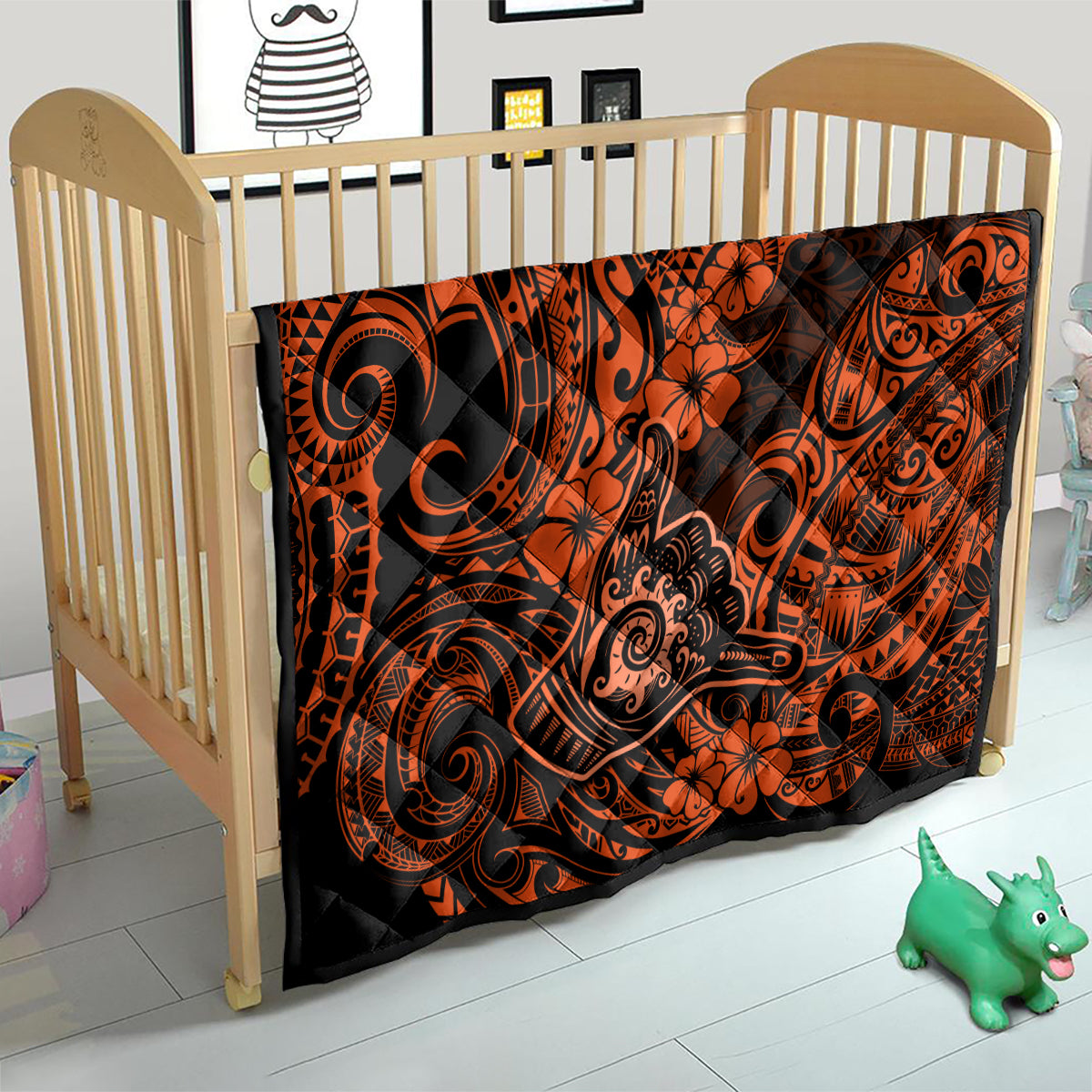 Hawaii Shaka Sign Quilt With Polynesian Hibiscus Orange Unique - Wonder Print Shop