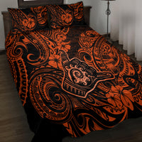 Hawaii Shaka Sign Quilt Bed Set With Polynesian Hibiscus Orange Unique - Wonder Print Shop