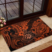 Hawaii Shaka Sign Rubber Doormat With Polynesian Hibiscus Orange Unique - Wonder Print Shop