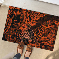 Hawaii Shaka Sign Rubber Doormat With Polynesian Hibiscus Orange Unique - Wonder Print Shop