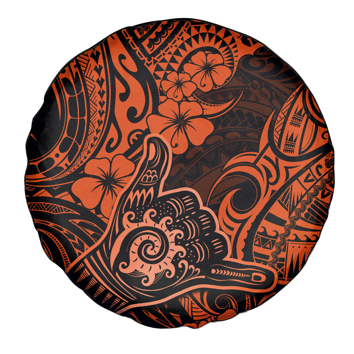 Hawaii Shaka Sign Spare Tire Cover With Polynesian Hibiscus Orange Unique - Wonder Print Shop