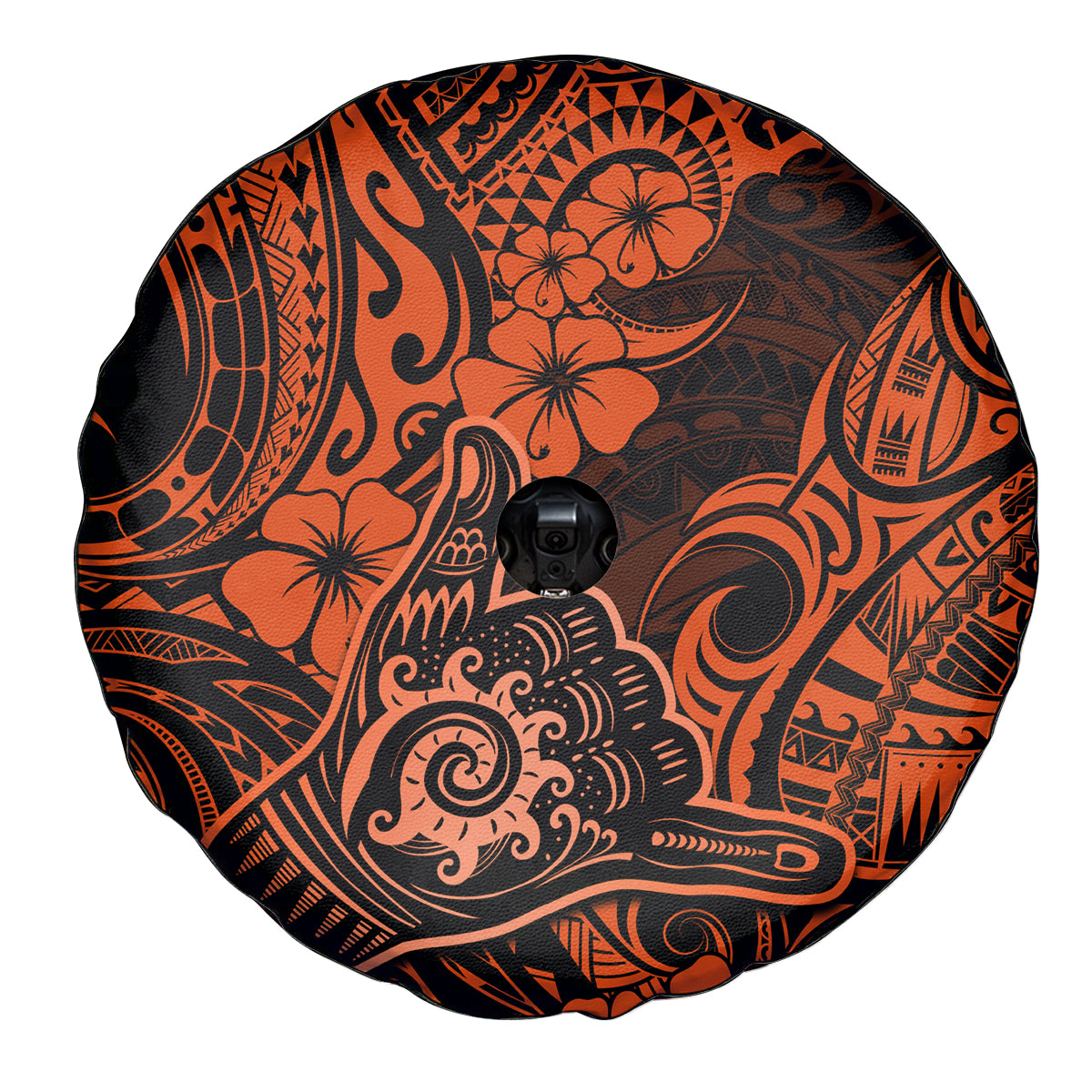 Hawaii Shaka Sign Spare Tire Cover With Polynesian Hibiscus Orange Unique - Wonder Print Shop