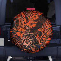 Hawaii Shaka Sign Spare Tire Cover With Polynesian Hibiscus Orange Unique - Wonder Print Shop