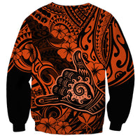 Hawaii Shaka Sign Sweatshirt With Polynesian Hibiscus Orange Unique - Wonder Print Shop