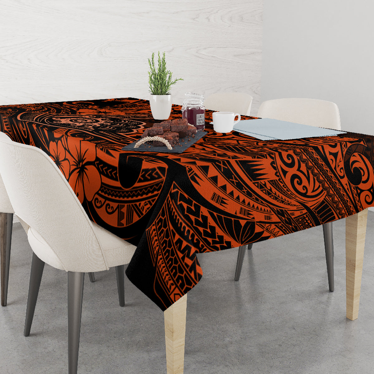 Hawaii Shaka Sign Tablecloth With Polynesian Hibiscus Orange Unique - Wonder Print Shop